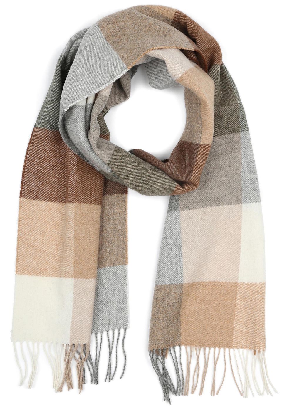 Scarf Wool Check Brown Grey Mångfärgad Brun Beige Grå
