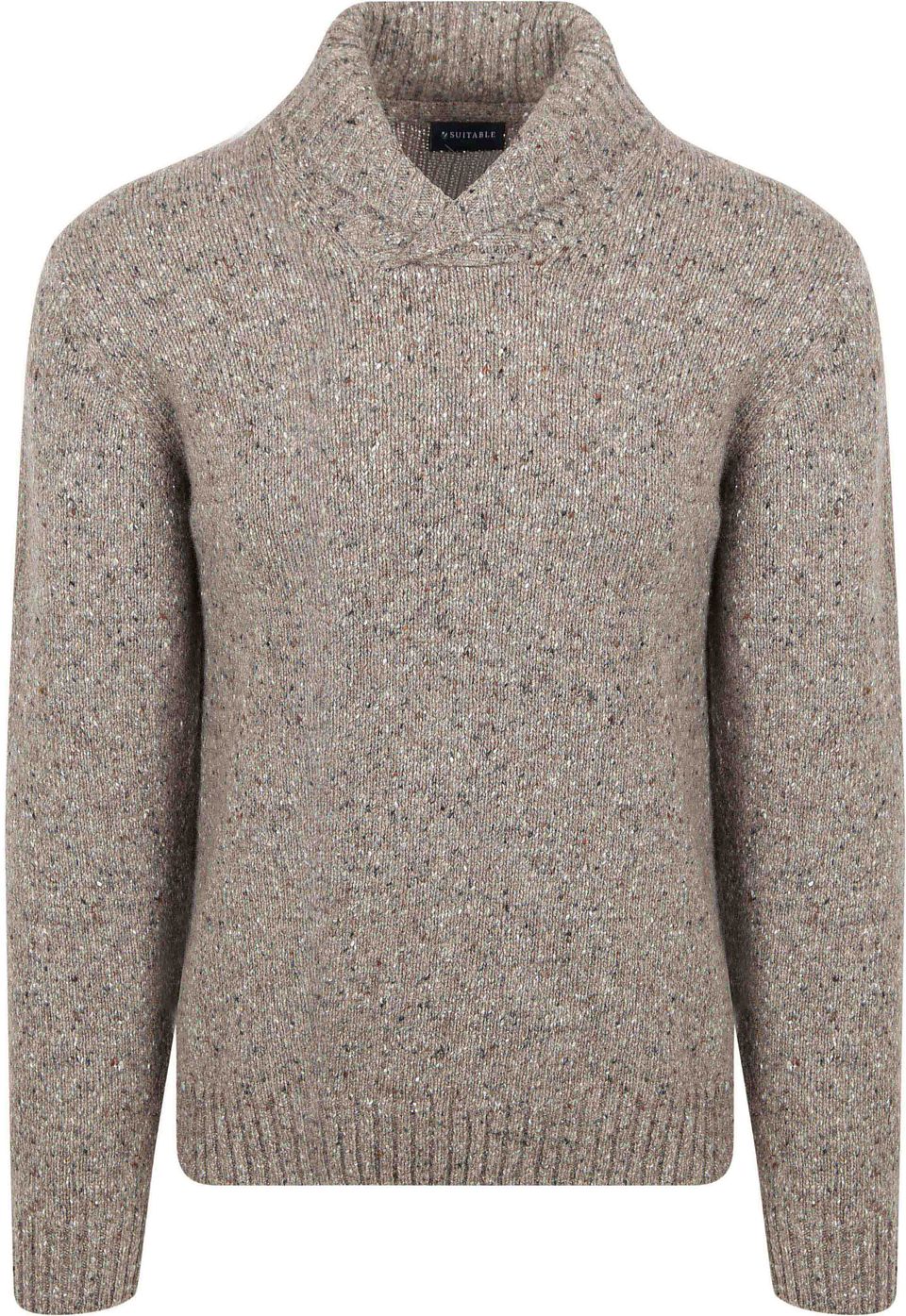 Tröja Shawl Tweed Eco Wool Grå Taupe Brun Storlek