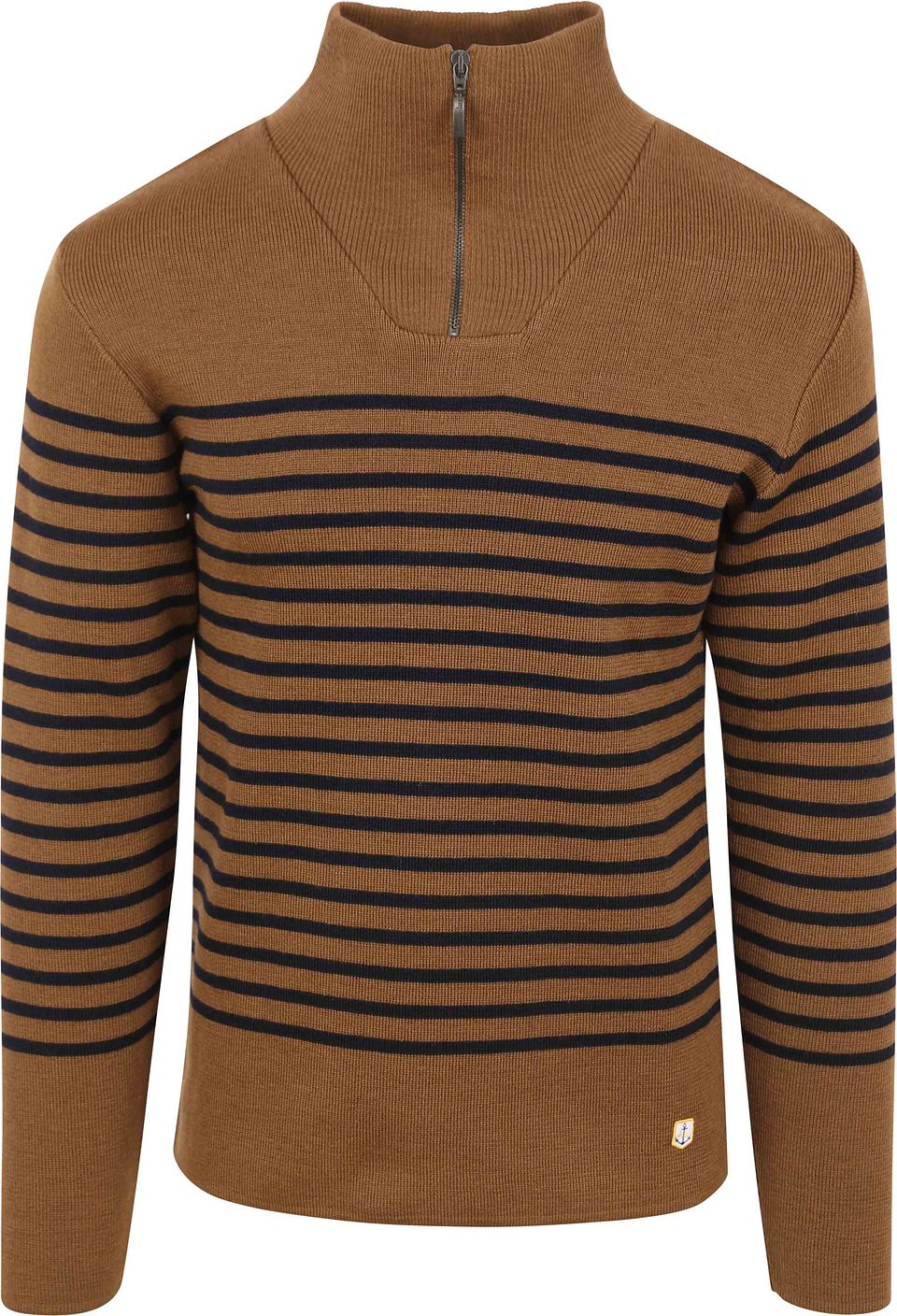 Armor-Lux Camionneur Half Zip Sweater Wool Stripes Brown 75735-MDQ