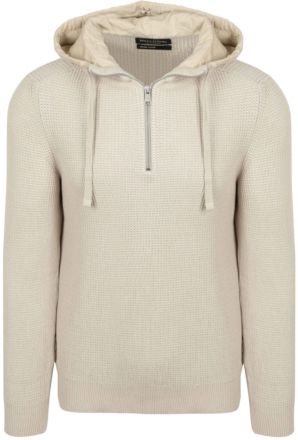 Hooded Half Zip Tröja Strukturerad Bi-Colour Ecru Beige Off-White
