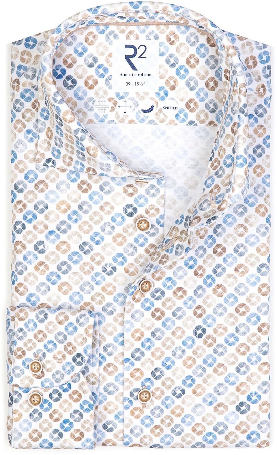 R2 Stickat Skjorta Blå Beige Storlek