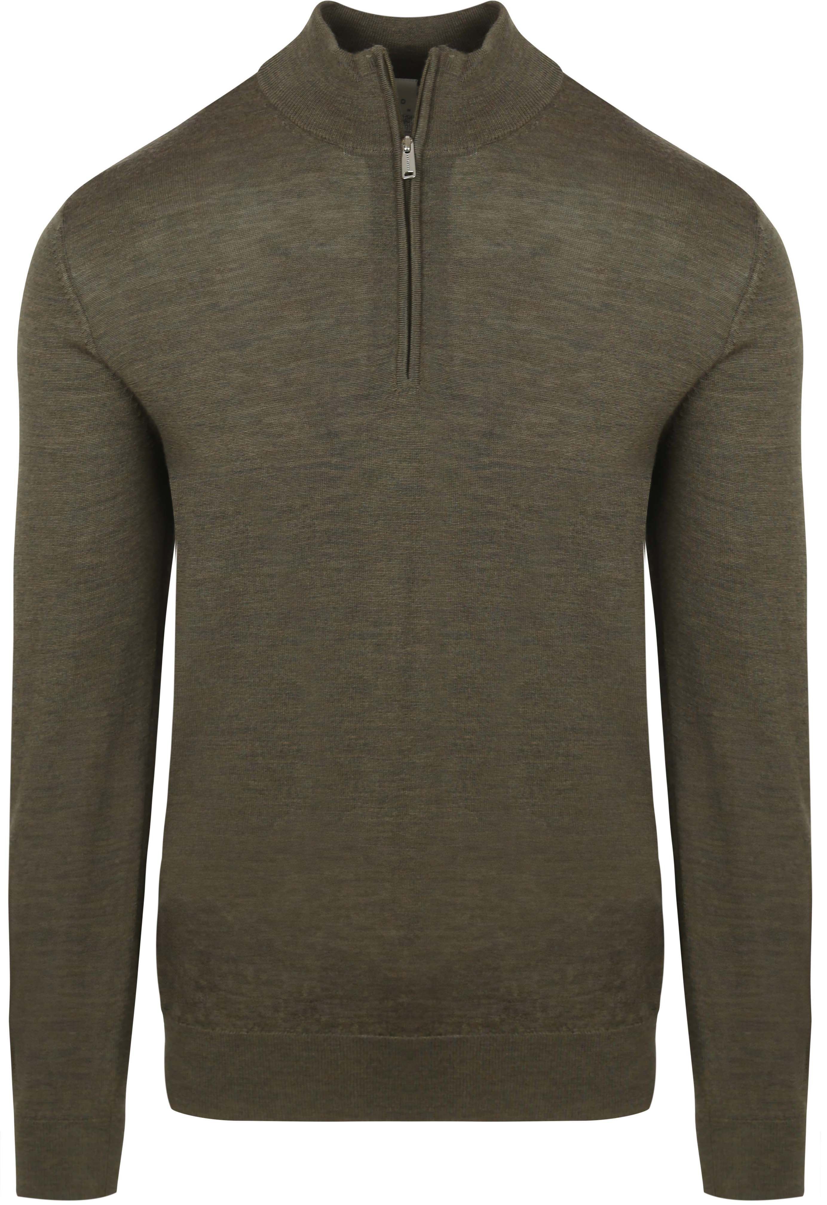 Half Zip Pullover Merinowolle Olivgrün